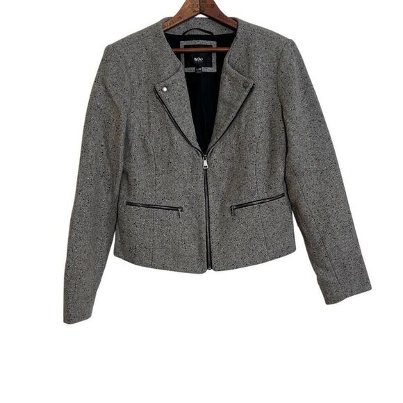 Mossimo Wool Blend Tweed Front Zip Speckled Fully Lined Blazer Jacket Gray Large - Picture 1 of 8